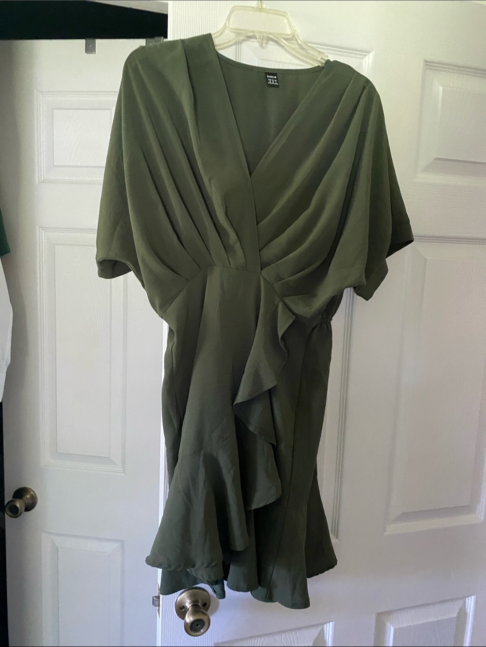 SHEIN Olive Green Ruffle Wrap Dress